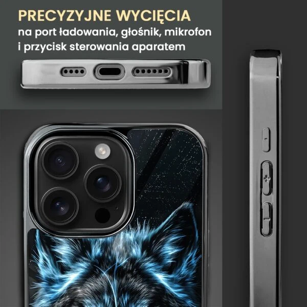 Etui do iPhone 16 Pro Max, Elite Glass z MagSafe, szklany tył, lodowy wilk, czarny chrom (6)