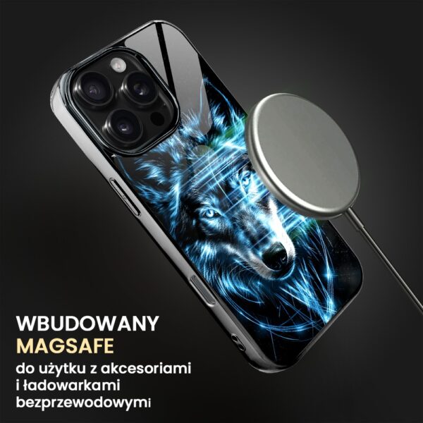 Etui do iPhone 16 Pro Max, Elite Glass z MagSafe, szklany tył, lodowy wilk, czarny chrom (8)
