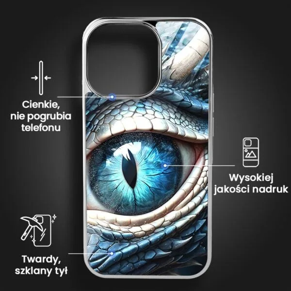 Etui do iPhone 16 Pro Max, Elite Glass z MagSafe, szklany tył, oko lodowego smoka, srebrne (1)