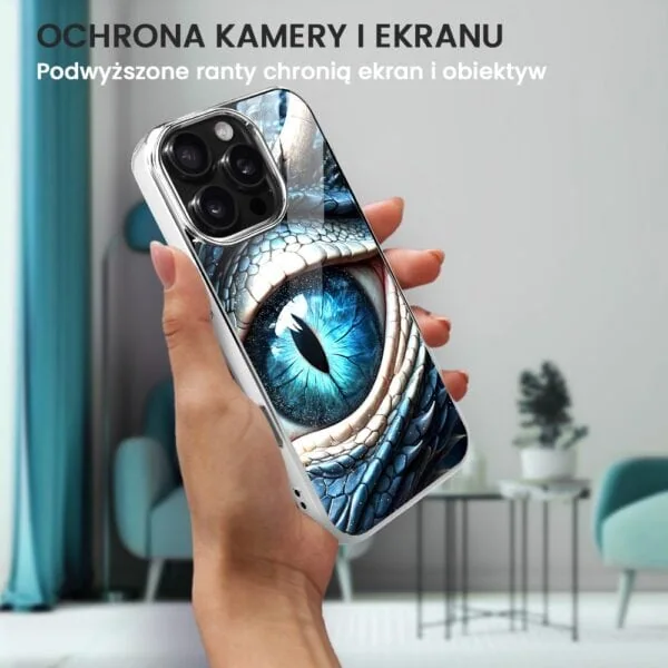 Etui do iPhone 16 Pro Max, Elite Glass z MagSafe, szklany tył, oko lodowego smoka, srebrne (4)