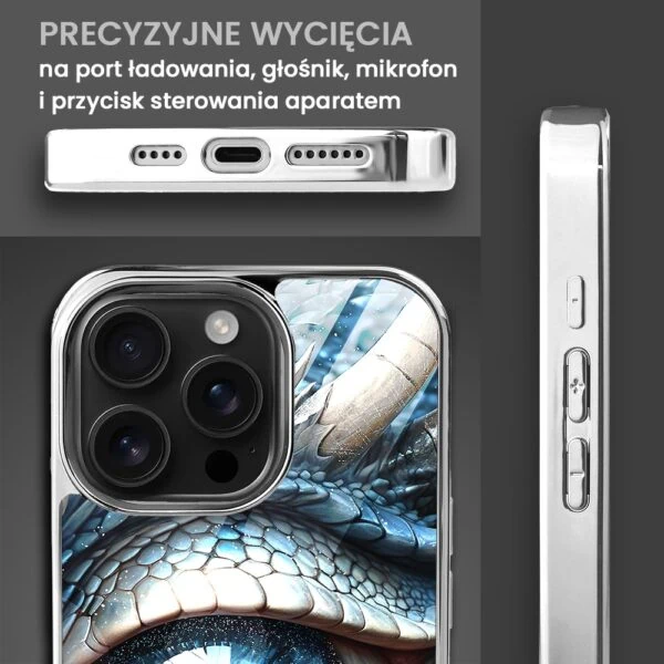 Etui do iPhone 16 Pro Max, Elite Glass z MagSafe, szklany tył, oko lodowego smoka, srebrne (5)