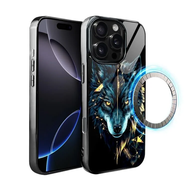 Etui do iPhone 16 Pro Max, Elite Glass z MagSafe, szklany tył, wilk mocy, czarny chrom (8)