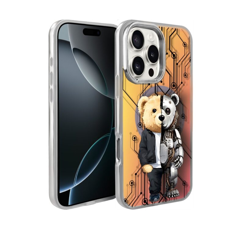Etui do iPhone 16 Pro Max MagSafe Bear With Me, Robo Bear, miś robot, opalizujący kolor i srebrne elementy (1)