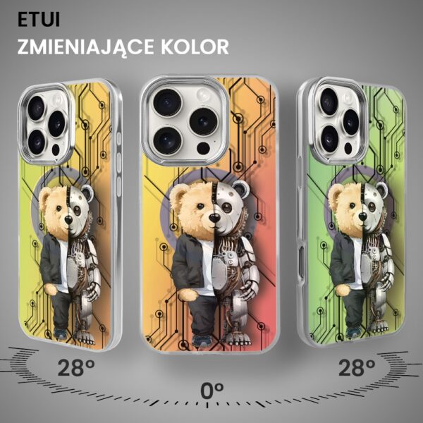 Etui do iPhone 16 Pro Max MagSafe Bear With Me, Robo Bear, miś robot, opalizujący kolor i srebrne elementy (2)