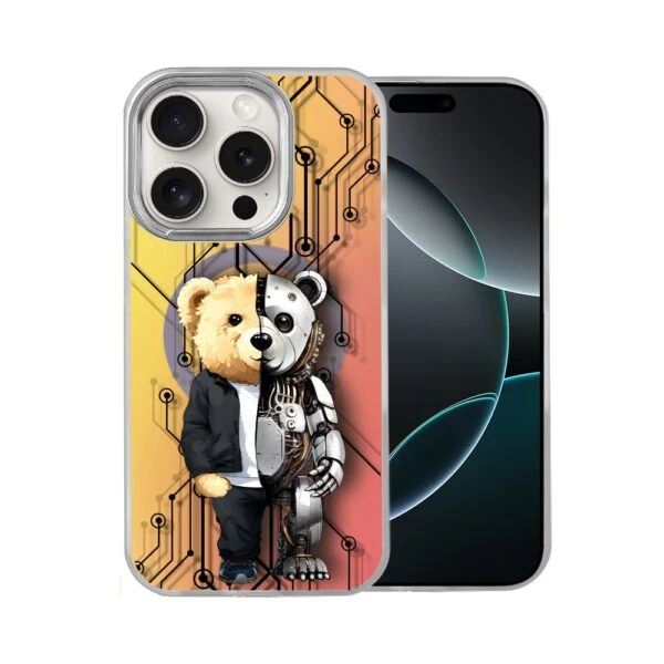 Etui do iPhone 16 Pro Max MagSafe Bear With Me, Robo Bear, miś robot, opalizujący kolor i srebrne elementy (4)