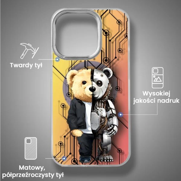 Etui do iPhone 16 Pro Max MagSafe Bear With Me, Robo Bear, miś robot, opalizujący kolor i srebrne elementy (5)