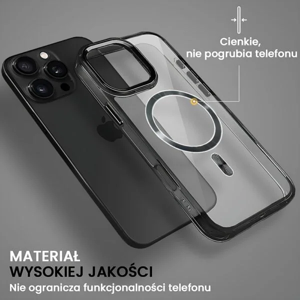 Etui do iPhone 16 Pro Max Super Hybrid z MagSafe, twardy tył, metalowe ozdoby, czarne (6)
