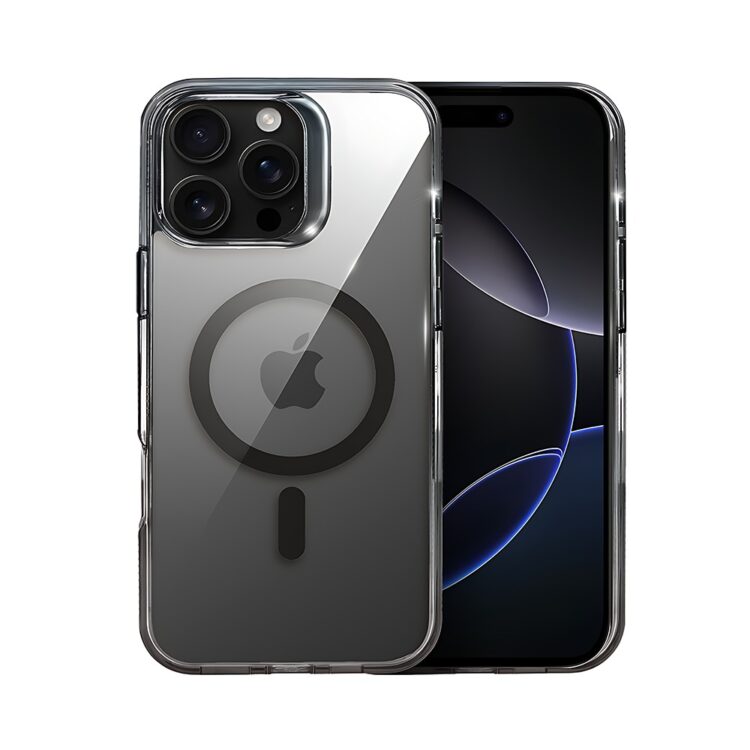 Etui do iPhone 16 Pro Max cienkie, solidne z twardym, przeźroczystym tyłem z MagSafe, antypoślizgowe boki, czarne (4)