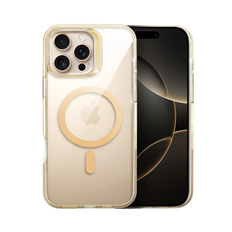 Etui do iPhone 16 Pro Max cienkie, solidne z twardym, przeźroczystym tyłem z MagSafe, antypoślizgowe boki, piaszczysty brąz (3)