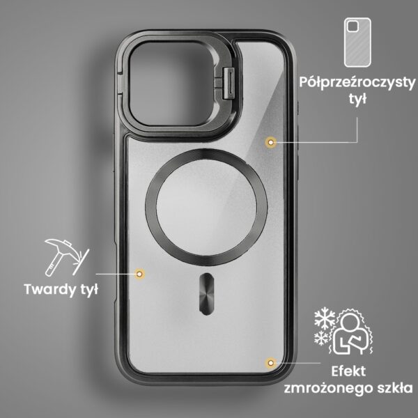 Etui do iPhone 16 Pro Max solidne, pogrubione boki, wbudowana podstawka, twardy tył z MagSafe, czarne (1)