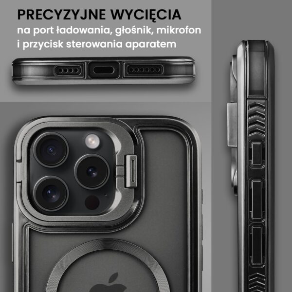 Etui do iPhone 16 Pro Max solidne, pogrubione boki, wbudowana podstawka, twardy tył z MagSafe, czarne (5)