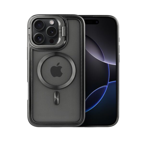 Etui do iPhone 16 Pro Max solidne, pogrubione boki, wbudowana podstawka, twardy tył z MagSafe, czarne (8)