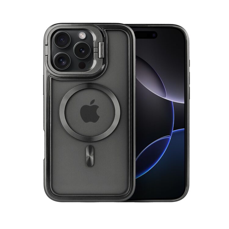 Etui do iPhone 16 Pro Max solidne, pogrubione boki, wbudowana podstawka, twardy tył z MagSafe, czarne (8)