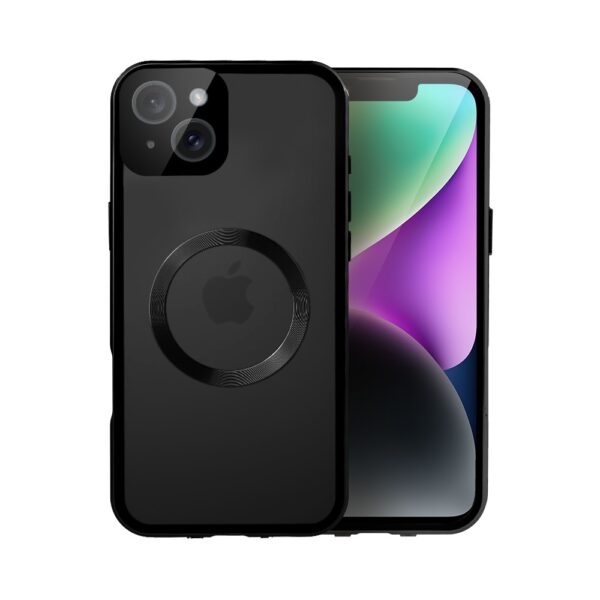 Obudowa do iPhone 14 Plus podwójna szyba i aluminium 360° przód + tył magnetyczna, matowy tył, z MagSafe i osłoną aparatu, czarne (2)