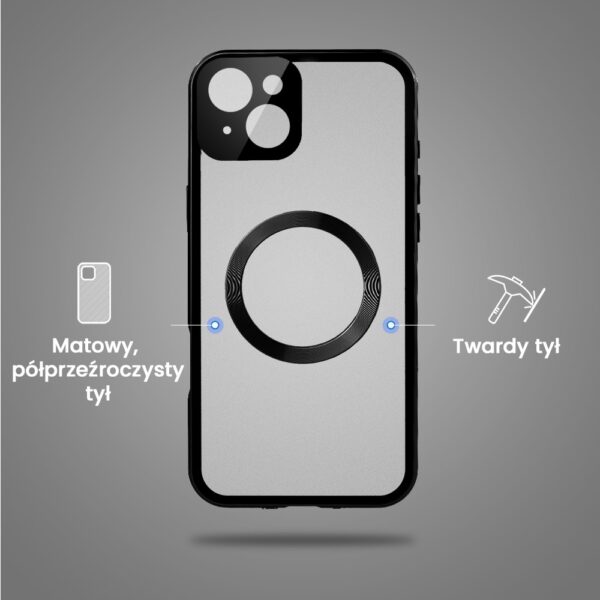 Obudowa do iPhone 14 Plus podwójna szyba i aluminium 360° przód + tył magnetyczna, matowy tył, z MagSafe i osłoną aparatu, czarne (7)