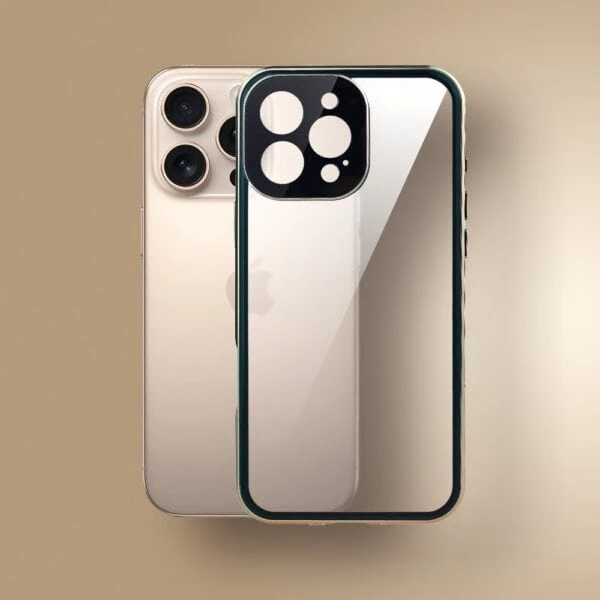 Obudowa do iPhone 16 Pro Max, podwójna szyba i aluminium 360° przód + tył magnetyczna, z osłoną aparatu i szkłem prywatyzującym, tytan pustynny (4)