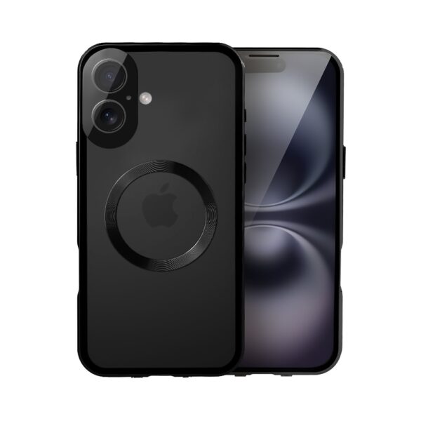 Obudowa do iPhone 16 podwójna szyba i aluminium 360° przód + tył magnetyczna, matowy tył, z MagSafe i osłoną aparatu, czarne (2)