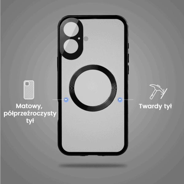 Obudowa do iPhone 16 podwójna szyba i aluminium 360° przód + tył magnetyczna, matowy tył, z MagSafe i osłoną aparatu, czarne (7)