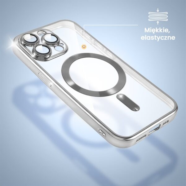 Etui do iPhone 12 Pro Max MagSafe Luxury Protect przeźroczyste, hybrydowa ochrona kamery, srebrne (1)