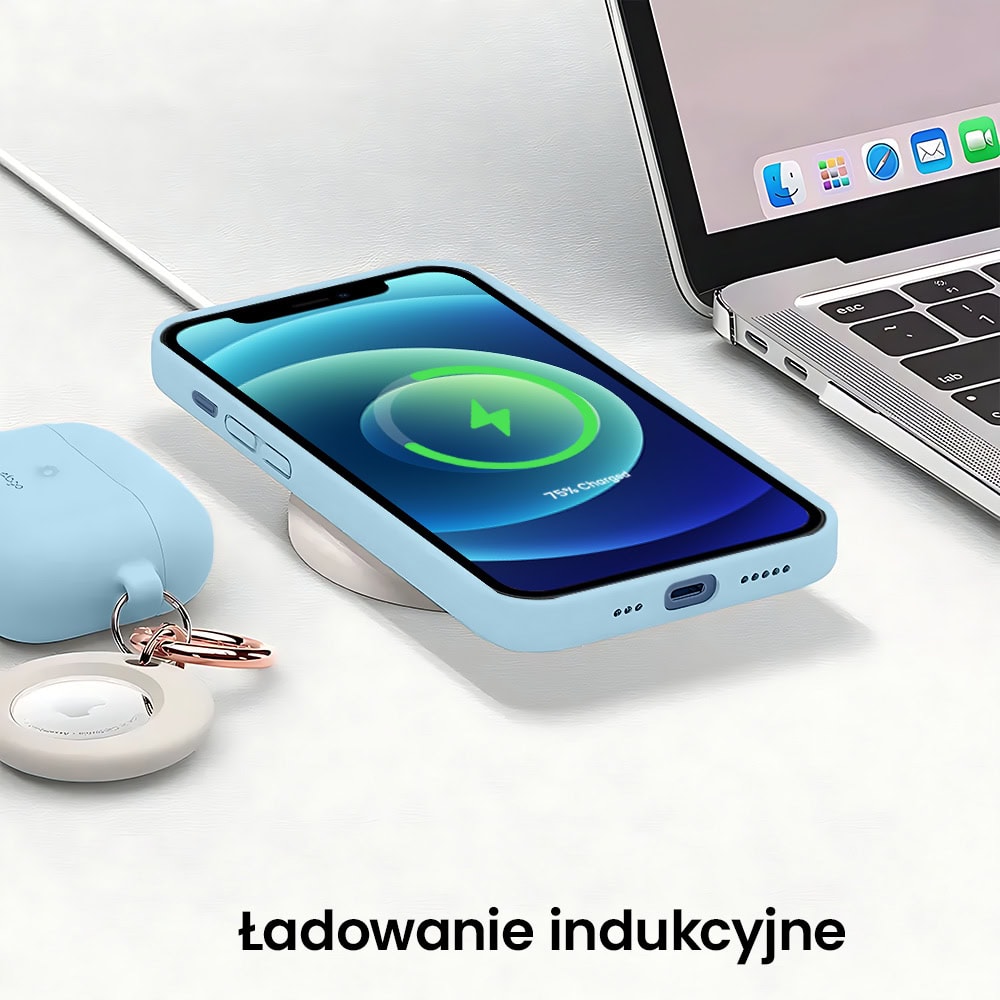 Etui do iPhone 12 silikonowe z mikrofibrą soft touch z osłoną na aparat, jasny niebieski (6)