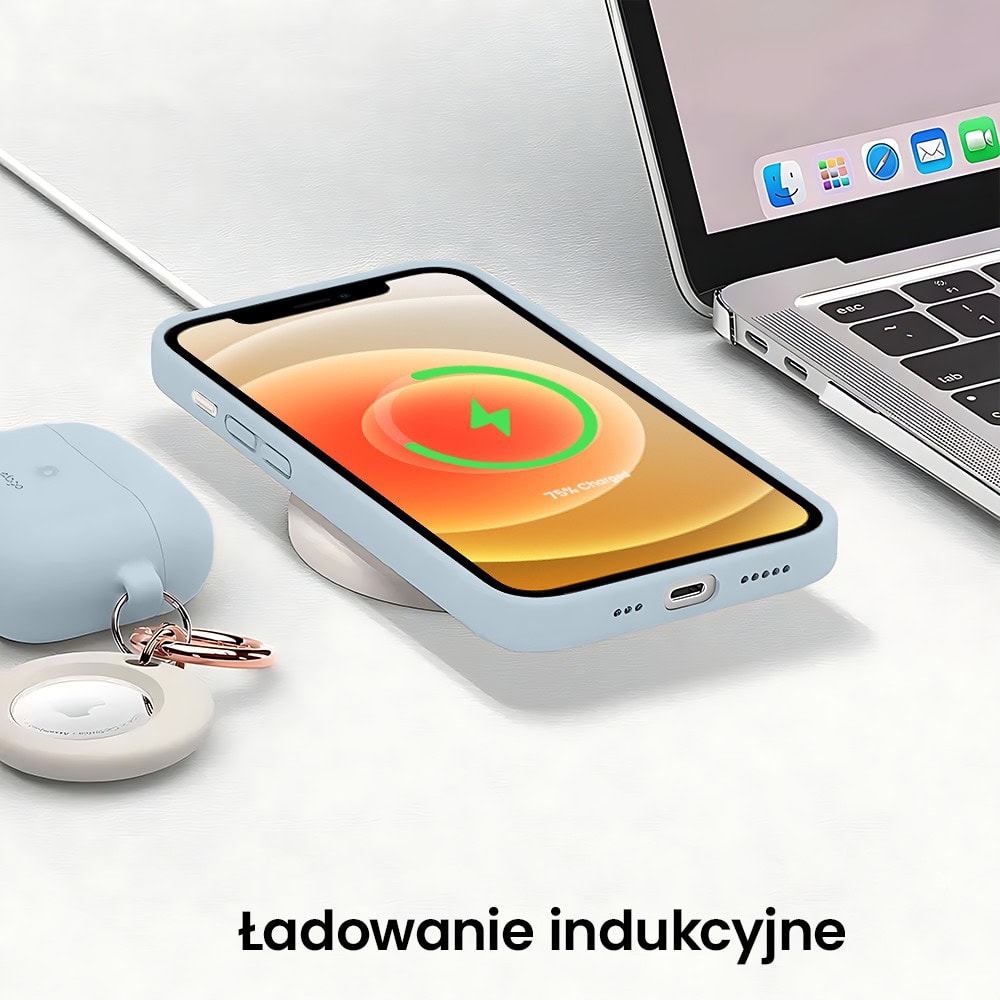Etui do iPhone 12 silikonowe z mikrofibrą soft touch z osłoną na aparat, lodowy błękit (1)