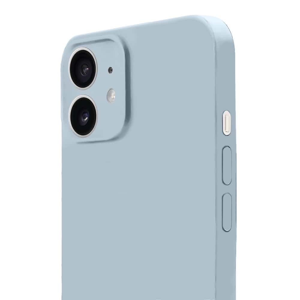 Etui do iPhone 12 silikonowe z mikrofibrą soft touch z osłoną na aparat, lodowy błękit (6)