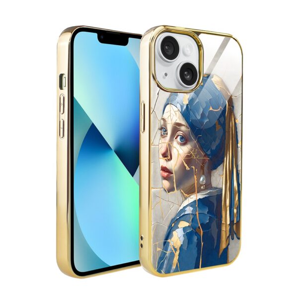 Etui do iPhone 13, Elite Glass, szklany tył, Kintsugi Art, pęknięte piękno, złote (2)