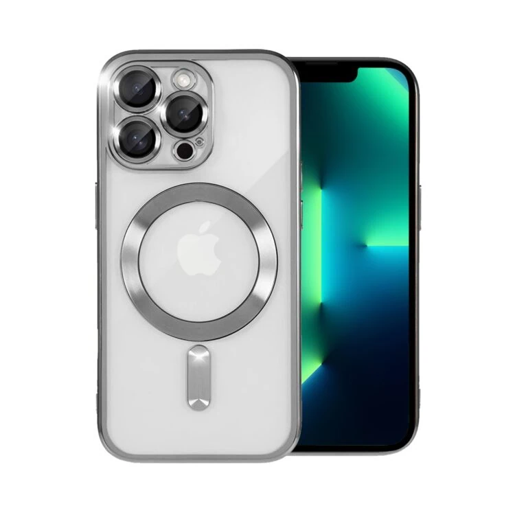 Etui do iPhone 13 Pro MagSafe Luxury Protect przeźroczyste, hybrydowa ochrona kamery, srebrne (5)