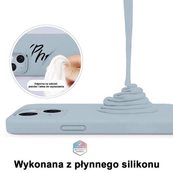 Etui do iPhone 13 silikonowe z mikrofibrą soft touch z osłoną na aparat, lodowy błękit (3)