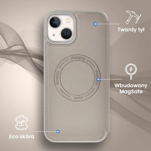Etui do iPhone 13 z klapką Solid MagSafe Book, typu książka, beżowe (7)