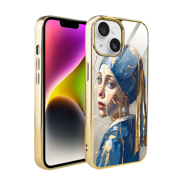 Etui do iPhone 14, Elite Glass, szklany tył, Kintsugi Art, pęknięte piękno, złote (2)