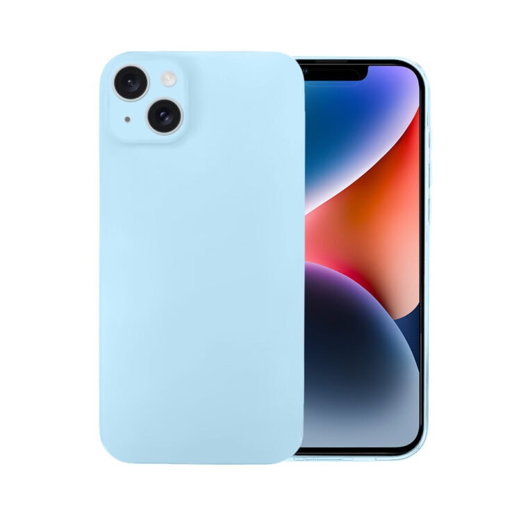Etui do iPhone 14 silikonowe z mikrofibrą soft touch z osłoną na aparat, jasny niebieski (5)