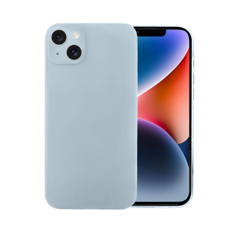 Etui do iPhone 14 silikonowe z mikrofibrą soft touch z osłoną na aparat, lodowy błękit (4)
