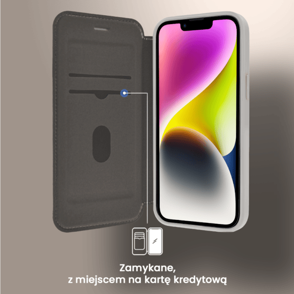 Etui do iPhone 14 z klapką Solid MagSafe Book, typu książka, beżowe (1)