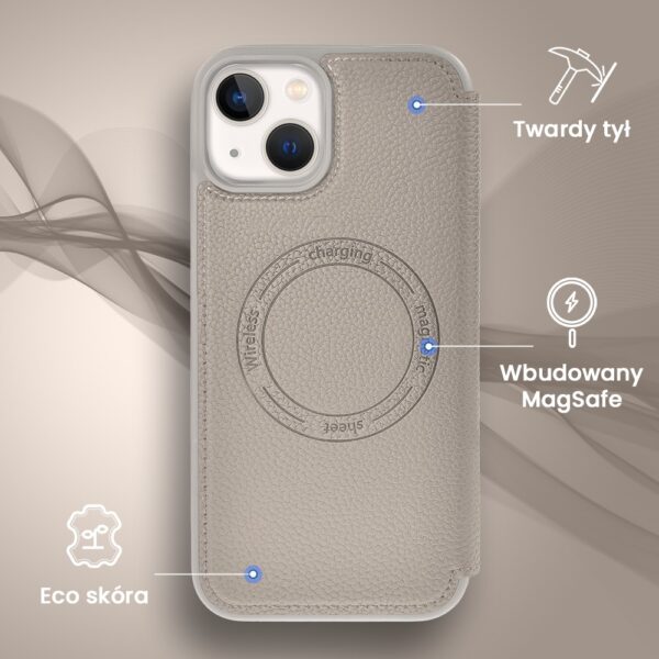 Etui do iPhone 14 z klapką Solid MagSafe Book, typu książka, beżowe (4)