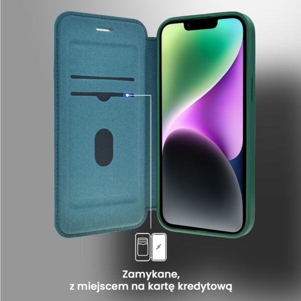 Etui do iPhone 14 z klapką Solid MagSafe Book, typu książka, zielone (7)
