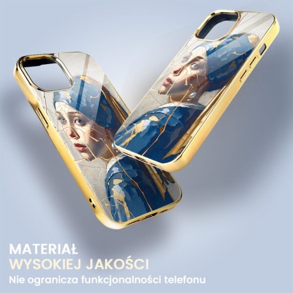 Etui do iPhone 15, Elite Glass, szklany tył, Kintsugi Art, pęknięte piękno, złote (6)