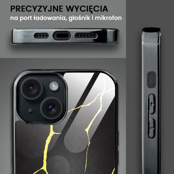Etui do iPhone 15, Elite Glass, szklany tył, Kintsugi, czarna porcelana, czarne (1)