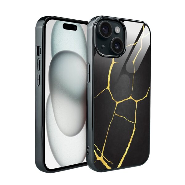 Etui do iPhone 15, Elite Glass, szklany tył, Kintsugi, czarna porcelana, czarne (3)