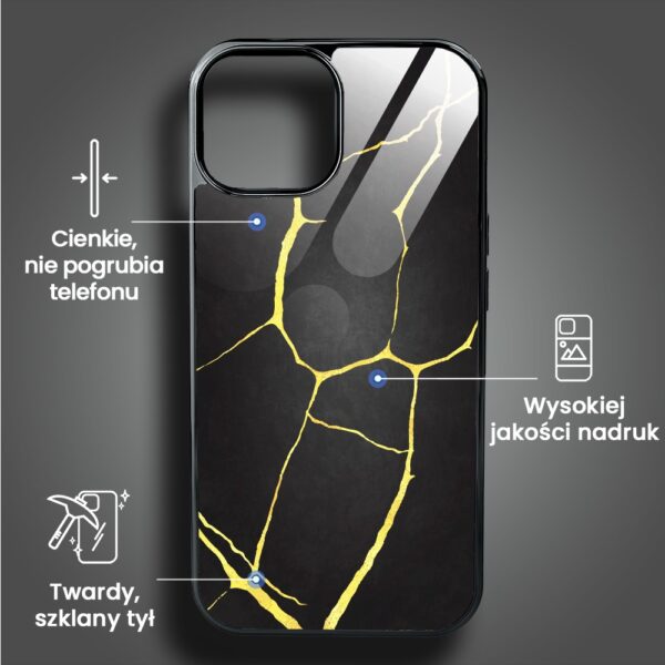 Etui do iPhone 15, Elite Glass, szklany tył, Kintsugi, czarna porcelana, czarne (4)