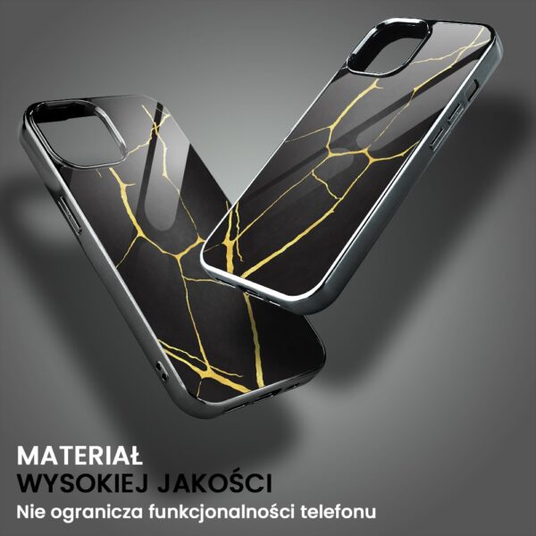 Etui do iPhone 15, Elite Glass, szklany tył, Kintsugi, czarna porcelana, czarne (6)