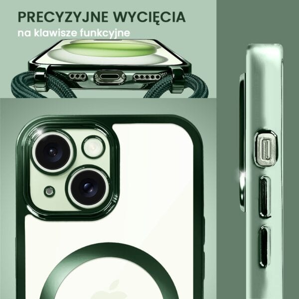 Etui do iPhone 15 Plus Magsafe Slim Crossbody, jak torebka, zielone (5)
