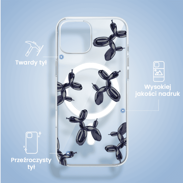 Etui do iPhone 15 z MagSafe, balonowe pieski, przeźroczyste (1)