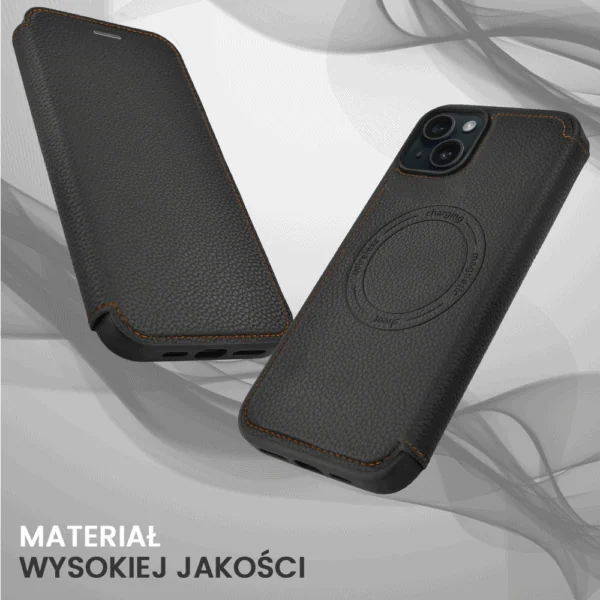 Etui do iPhone 15 z klapką Solid MagSafe Book, typu książka, czarne (9)