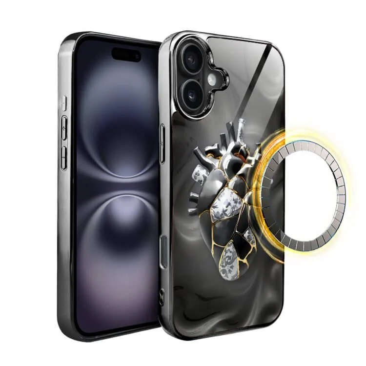 Etui do iPhone 16, Elite Glass, Kintsugi Art, porcelanowe serce, czarne (5)