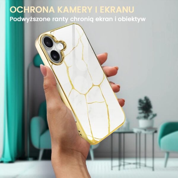 Etui do iPhone 16, Elite Glass z MagSafe, szklany tył, Kintsugi, biała porcelana, złote (1)