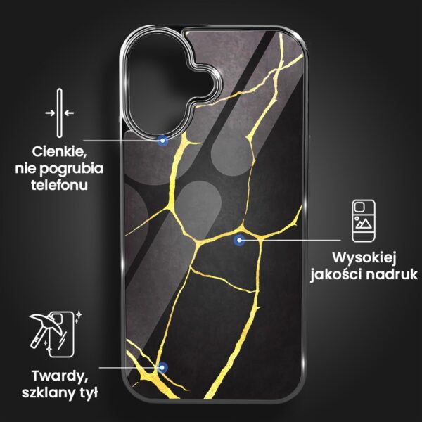 Etui do iPhone 16, Elite Glass z MagSafe, szklany tył, Kintsugi, czarna porcelana, czarne (4)