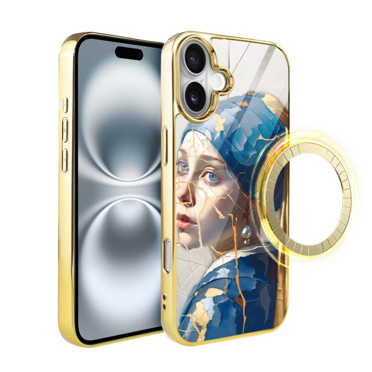 Etui do iPhone 16, Elite Glass z MagSafe, szklany tył, Kintsugi, pęknięte piękno, złote (5)
