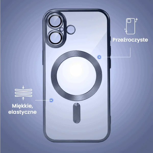 Etui do iPhone 16 MagSafe Luxury Protect przeźroczyste, z osłoną aparatu, Titanium Finish, granatowe (1)