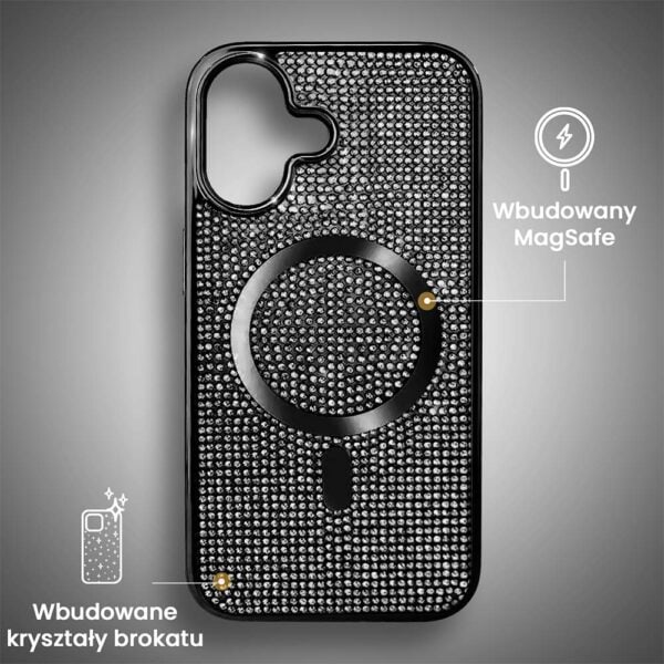 Etui do iPhone 16 Magsafe Tresury Case, diamentowe, z błyszczącą ramką, czarne (1)